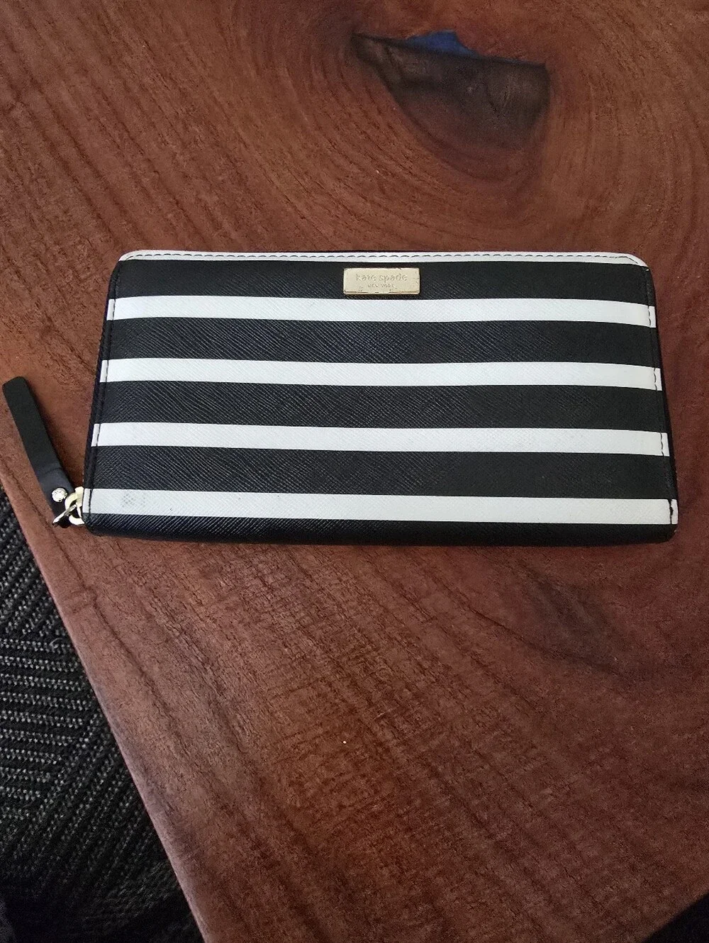 Kate Spade Black and White Striped Zip Wallet
